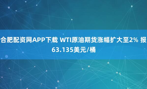 合肥配资网APP下载 WTI原油期货涨幅扩大至2% 报63.135美元/桶
