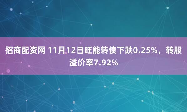 招商配资网 11月12日旺能转债下跌0.25%，转股溢价率7.92%