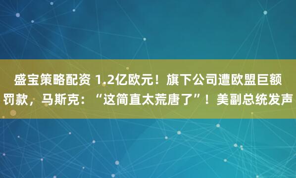 盛宝策略配资 1.2亿欧元!旗下公司遭欧盟巨额罚款,马斯克:“这简直太荒唐了”!美副总统发声